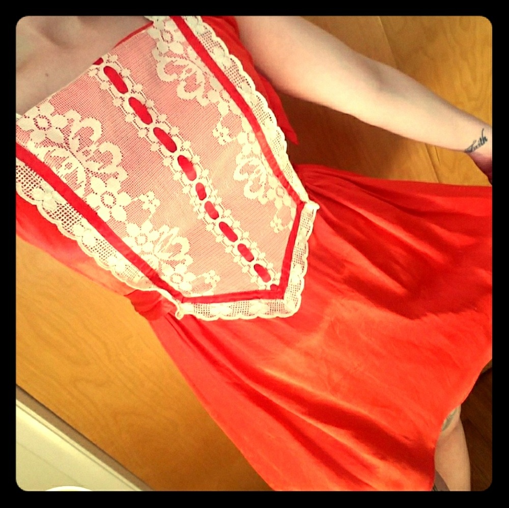 Vintage cherry red 70s mini dress prairie